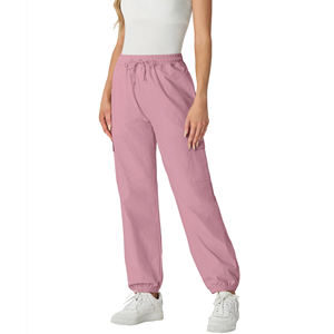 Pantalones Cargo para mujer Joggers de algodón de gran tamaño para mujer con cierre de cordón Estilo informal Pantalones de mujer de cintura media - Product Image 2