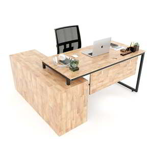 HBMN020 Executive <b>Desk</b> 160x140cm with <b>Solid</b> <b>Wood</b> 140x70cm Tabletop Luxury Minimalist L-Shaped Design for Home Use - Product Image 3