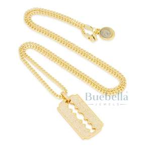 18K <b>Gold</b> Plated Moissanite <b>Double</b> Edge Razor Blade Pendant <b>Necklace</b> Men's Trendy Streetwear for Parties Hip Hop Style Bling - Product Image 3