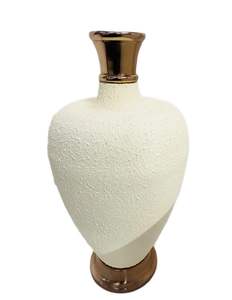 Modern white <b>textured</b> flower <b>vase</b> with golden top and base for living room and bedroom with premium handcrafted finished look - Product Image 2