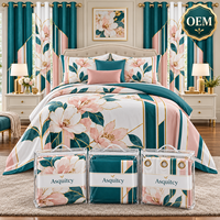 Ensemble de literie imprimé élégant avec rideaux, OEM ODM, ensemble de draps personnalisés, doux, facile d'entretien, marque privée