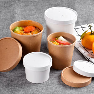 Bols en papier kraft résistants aux fuites et à l'huile, jetables, imprimés sur mesure, pour plats à emporter chauds, avec couvercle, qualité alimentaire - Product Image 1