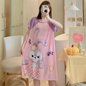 Haute qualité grande taille pyjamas enceintes pour femmes été à manches courtes imprimé jupe longue Floral dessin animé vêtements de nuit - Product Image 2
