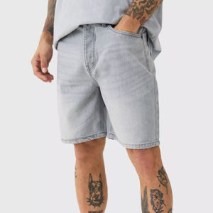 Pantalones cortos de mezclilla de 5 pulgadas de alta calidad para hombre, pantalones cortos transpirables de punto recto con logotipo personalizado, teñido liso de talla grande - Product Image 5