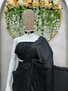 Thiết kế đẹp <span class=keywords><strong>Saree</strong></span> satin lụa và áo mềm <span class=keywords><strong>net</strong></span> với chủ đề sequnce làm việc vành đai SATIN LỤA - Product Image 5