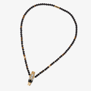 Men Black Beaded <b>Necklace</b> with Unique Gold and Black Pendant Fashion <b>Statement</b> Jewelry for Men - Product Image 4