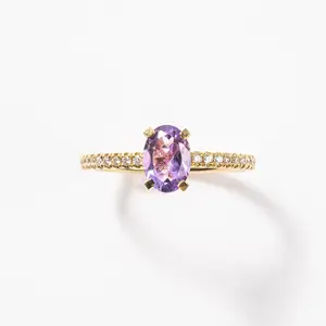 Cincin perak murni 925 padat batu alam Amethyst bentuk Oval cincin grosir batu permata perhiasan cincin bagus dengan harga grosir