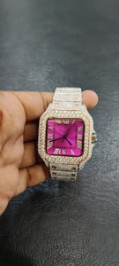 Cadran Rose Premium Cadran Analogique Boîtier En Acier Inoxydable Moissanite Diamant Entièrement Glacé Style Hip Hop Mécanique Montre-Bracelet Personnalisée - Product Image 6