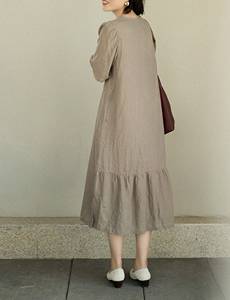 ชุดเดรสผ้าลินินสำหรับผู้หญิงชุดเดรสแขนสั้นผ้าลินินลำลองทรงหลวมมีกระเป๋าไซส์ใหญ่ - Product Image 3