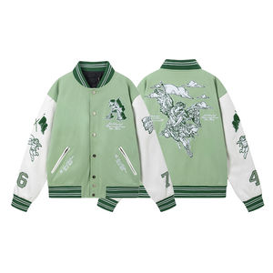 Chaqueta universitaria para hombre recién llegada al por mayor de piel sintética de alta calidad con letras bordadas de béisbol estilo callejero cuello levantado - Product Image 4