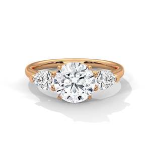 2CT Round Lab Diamond Engagement Ring with Pear Side Stones VVS Clarity 3-<b>Stone</b> Gold Ring Lab Grown Diamond Ring Custom - Product Image 2