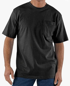 T-shirt décontracté pour homme, manches courtes, coupe ample, poids lourd, 100% coton, design uni avec poche, tissu tricoté - Product Image 2