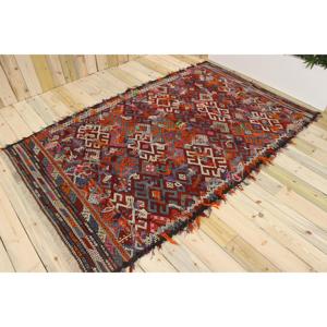 Grand tapis vintage 5,1x8,2 pieds, tapis turc en laine rouge à motifs floraux - Product Image 1
