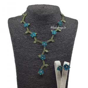 ชุดเครื่องประดับแฟชั่นสีเทอร์ควอยซ์ สร้อยคอแบบซิกแซกพร้อมต่างหู สีเขียวหรูหรา - Product Image 1