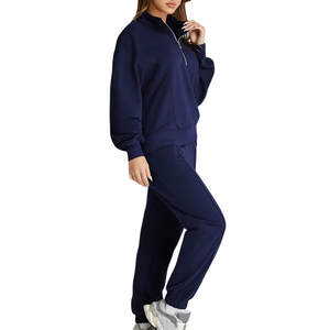 Nouvel arrivage de survêtements décontractés d'hiver 2 pièces pour femmes pull à demi-fermeture éclair pantalon assorti Logo personnalisé 100% coton à la mode - Product Image 4