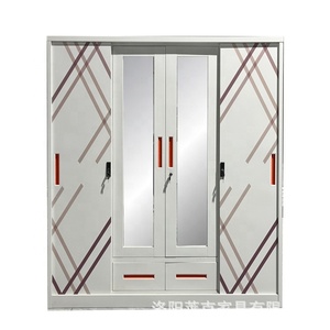 Armoire en acier pour la maison, chambre de bébé, armoire en acier à 4 portes, armoire en acier avec motif imprimé, porte coulissante, armoire en métal - Product Image 2