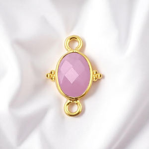 Bricolage 10x8 MM calcédoine rose pierre gemme ovale lunette breloque connecteur Double caution 925 argent connecteur bijoux - Product Image 1