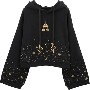 Otoño mujer Kawaii Sudadera con capucha corta Harajuku Flare manga larga de punto Starry Lightning bordado cordón Sudadera con capucha - Product Image 5