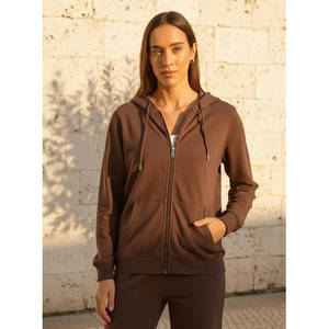 <b>Women's</b> Zip Hoodie Casual 100% Cotton <b>Fleece</b> Lined Hooded Sweatshirt Long Sleeve Everyday Streetwear Custom Logo Private Label - Product Image 1