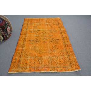 Alfombra turca Vintage de 3,7x7,3 pies, diseño clásico de retazos naranja, área grande, tejido plano de lana, respaldo de látex para uso en el pasillo del coche - Product Image 1