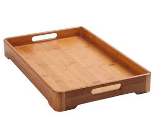 Bandeja de servicio de madera de mango marrón rústico de aspecto moderno con asas Bandeja de madera decorativa para exhibición de almacenamiento y servicio de comedor - Product Image 4