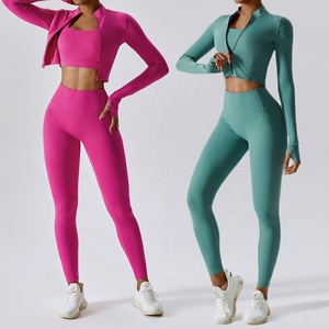 Conjunto deportivo de 4 piezas personalizado, transpirable, con efecto levanta glúteos, leggings, top corto, sujetador deportivo, conjunto de yoga para mujer - Product Image 3