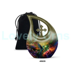 Venta caliente de aluminio blanco lágrima cremación urna para adultos para cenizas humanas decorativa colibrí urna con bolsa de terciopelo gratis - Product Image 6