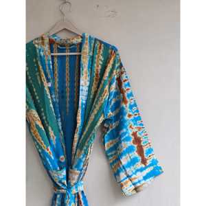 Robe de mariée vintage tie-dye longue en crêpe de soie, kimono de nuit, cadeau pour la mariée, paréo de plage - Product Image 1