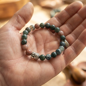 Carved Bloodstone Jasper Engraved Buddha Crystal Gemstone Fashion Jewelry <b>Bracelet</b> for <b>Men</b> and Women Gift - Product Image 2