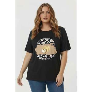 Printed Plus Size <b>Sequin</b> Detailed <b>T</b>-<b>Shirt</b> Black - Product Image 1