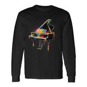 T-shirt promozionale a maniche lunghe con motivo pianista e musica colorata - Product Image 1