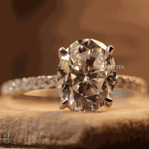 Anillo de compromiso estilo halo oculto diamante corte ovalado para mujer - Product Image 5