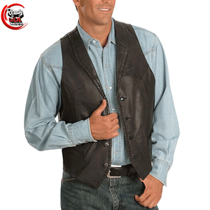 Chaleco de cuero hecho a medida para hombre Diseño clásico con decoración de botones Transpirable y para la temporada de invierno Cuero de mezclilla combinado - Product Image 1