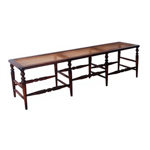 Antique French Style Solid Wood <b>Bench</b> with Rattan Weaving Eco-Friendly Durable Bedroom Furniture - Product Image 1