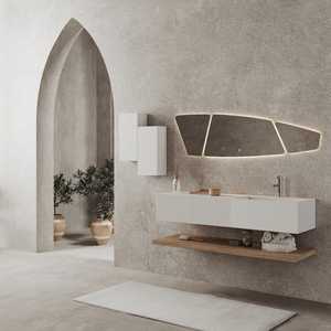 Meuble de salle de bain suspendu Rota Design 140 cm en blanc et bois couleur miel - Product Image 2