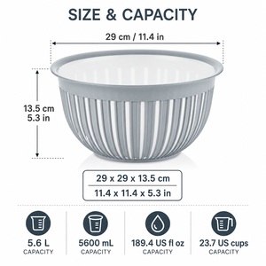 ชามพลาสติกขนาดใหญ่ 5600 มล. ปลอดสาร BPA ใช้กับเครื่องล้างจานได้ ความจุ 5.6 ลิตร สำหรับสลัด เตรียมอาหาร ใช้ในครัว และขายส่งจำนวนมาก - Product Image 2