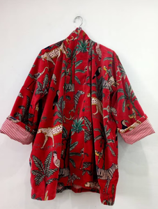 Kimono de terciopelo rojo para mujer con Chaqueta de algodón con estampado de jungla para regalo de Navidad de verano para damas de honor - Product Image 6