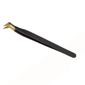 Pince à épiler d'extension de cils à poignée en fibre d'or noir mat pince à épiler applicateur de cils pince à épiler à pointe de diamant pour l'extension de cils - Product Image 4