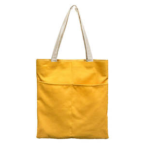 Mustard Pocket Cotton <b>Canvas</b> Tote Bag with Zipper Closure Shoulder Handle Yellow Unique Pattern Top Selling Promotional Bags - Product Image 5