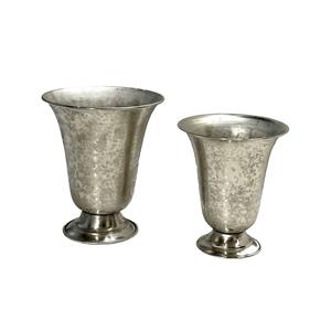 Vase à fleurs en métal argenté, Texture faite à la main, Pot de fleurs, ensemble de 2 pour décoration de fête et de mariage - Product Image 1