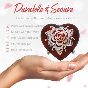 Urna de corazón de rosa roja-Pequeño recuerdo para cenizas humanas con soporte y caja-Mini urna roja-Honra a tu ser querido con una pequeña - Product Image 3