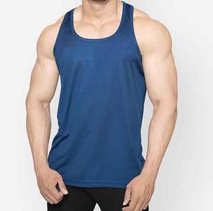 Venta al por mayor de camisetas sin mangas de algodón 100% transpirables informales para hombre de color <span class=keywords><strong>azul</strong></span> vaquero cómodo con diseño de logotipo personalizado OEM - Product Image 4