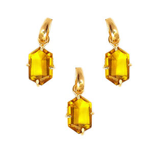 จี้ทรงหกเหลี่ยมสี Citrine 12x8มม. สีทอง18K เวอร์มีลและ925เงินโรเดียมชุบโรเดียมเซ็ทตัดเสน่ห์ - Product Image 1