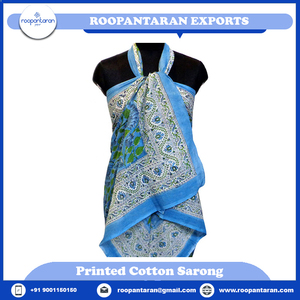 Latest Design Indian Kamal Aqua Gud Women's Sportswear Hand Block Printed Cotton <b>Sarong</b> <b>Beach</b> <b>Wrap</b> for Sale - Product Image 2