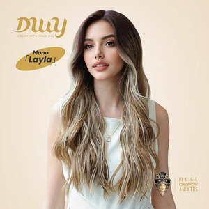 Layla H-DWY 24 Inches Synthetic <b>Wig</b> Mono Front Free Part Long Wavy for Ombre Blonde Glueless for Women Transparent Front Part - Product Image 1