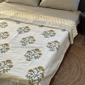 Algodón suave amarillo impreso dohar mano bloque impresión Boho jaipuri manta doble Dohar - Product Image 6