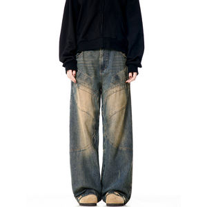 Pantalones de Mezclilla Casuales para Hombre, Diseño Personalizado, Cintura Media, Corte Recto y Holgado, Elásticos, Transpirables, 100% Algodón, Estilo Urbano Clásico, Lavado - Product Image 2