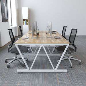 Table en bois de caoutchouc à 4 places de style industriel SFVC006 avec pieds en fer en forme de V, haute qualité, avec sièges confortables - Product Image 3
