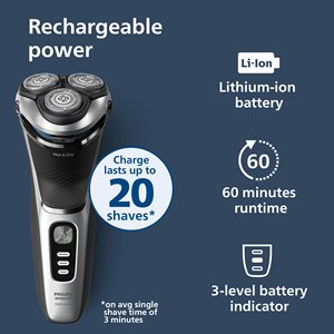 Afeitadora Eléctrica Húmeda/Seca con Triple Cuchilla, Impermeable IPX7, Inalámbrica, para Viajes, con Estuche de Viaje y Base de Carga Incluida - Product Image 2