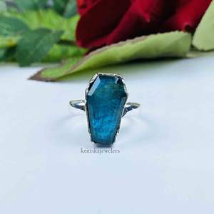 Bague de cercueil en argent sterling 925 avec pierre précieuse en apatite bleue naturelle Déclaration Bague pour femme avec diamant Onyx Vente en gros Cadeau Elle - Product Image 4